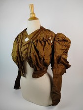 Antique 1890's Golden Brown Silk Bodice   Puff Sleeves, Pleated Detail for Study