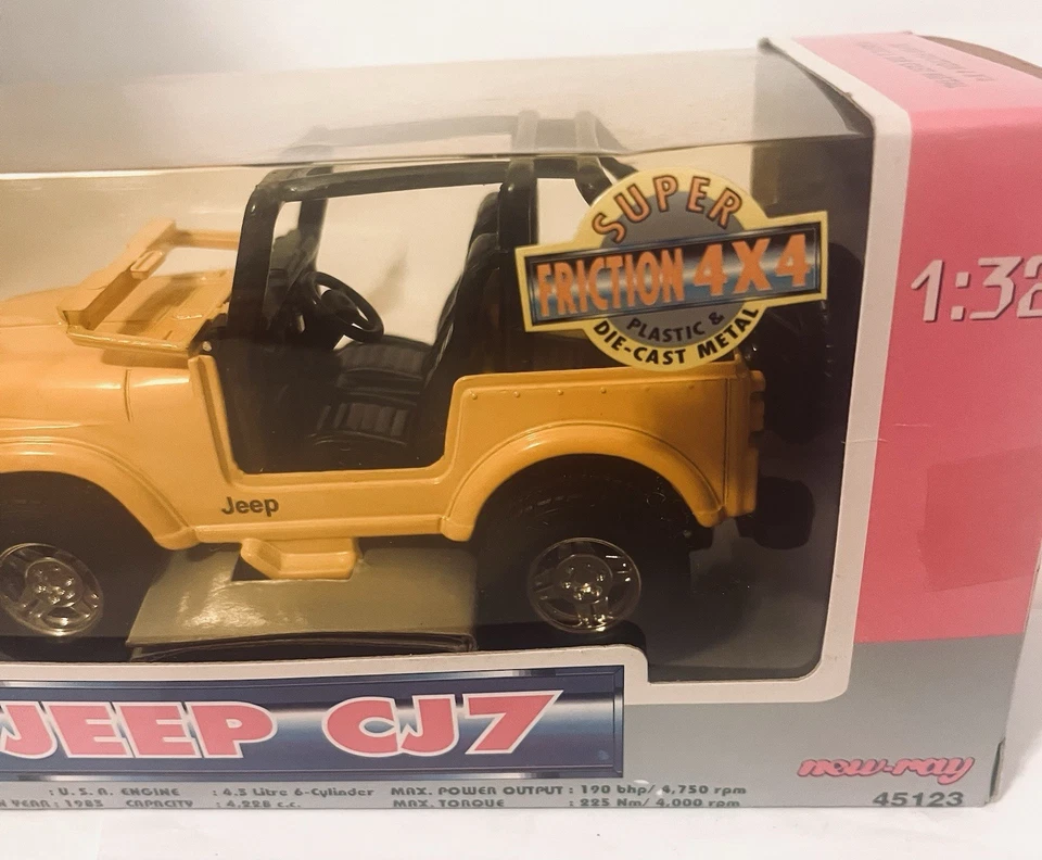 JEEP CJ7 Y Yellow Diecast Model 1:32 Super Friction Motors 1996 New-Ray Toys NEW - Image 2 of 4