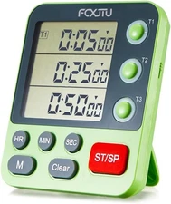 FCXJTU Digital Dual Triple Kitchen Timer, 3-Channel Magnetic Countdown Green 