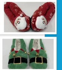 BOGO NWOT Slippers Fuzzy Babba Merry N Bright Santa Snowflake 7-9.5 & Kids Elf