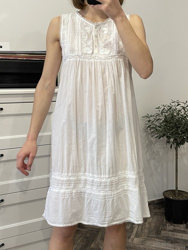 ZARA Home Abito da notte donna bianco ricamato accogliente coquette taglia M - Foto 3 di 16