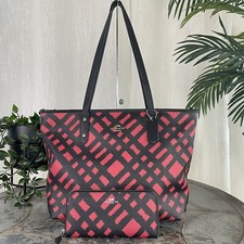 COACH CITY ZIP TOTE WITH WILD PLAID PRINT AND MATCHING WALLET SET F22248 F23454