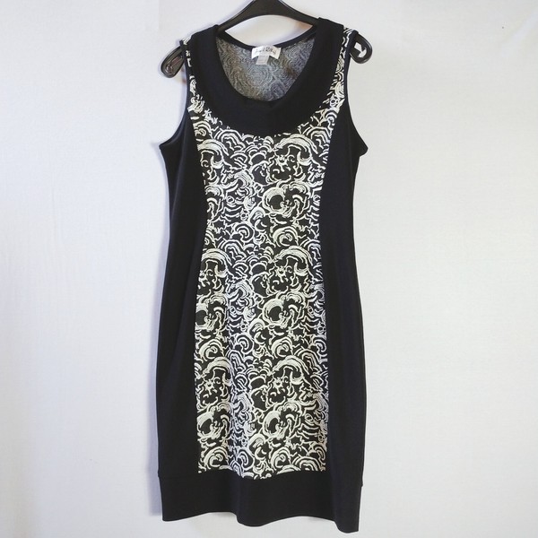 Joseph Ribkoff Women's Size 14 Black White Jersey Bodycon Dress Sleeveless