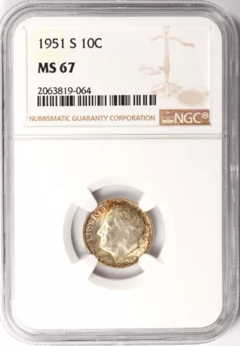 1951-S ROOSEVELT DIME NGC Certified MS67 (819-064)