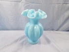 Fenton Shiny Glossy Sky Blue Glass Small Melon Vase 5 1/2" Tall