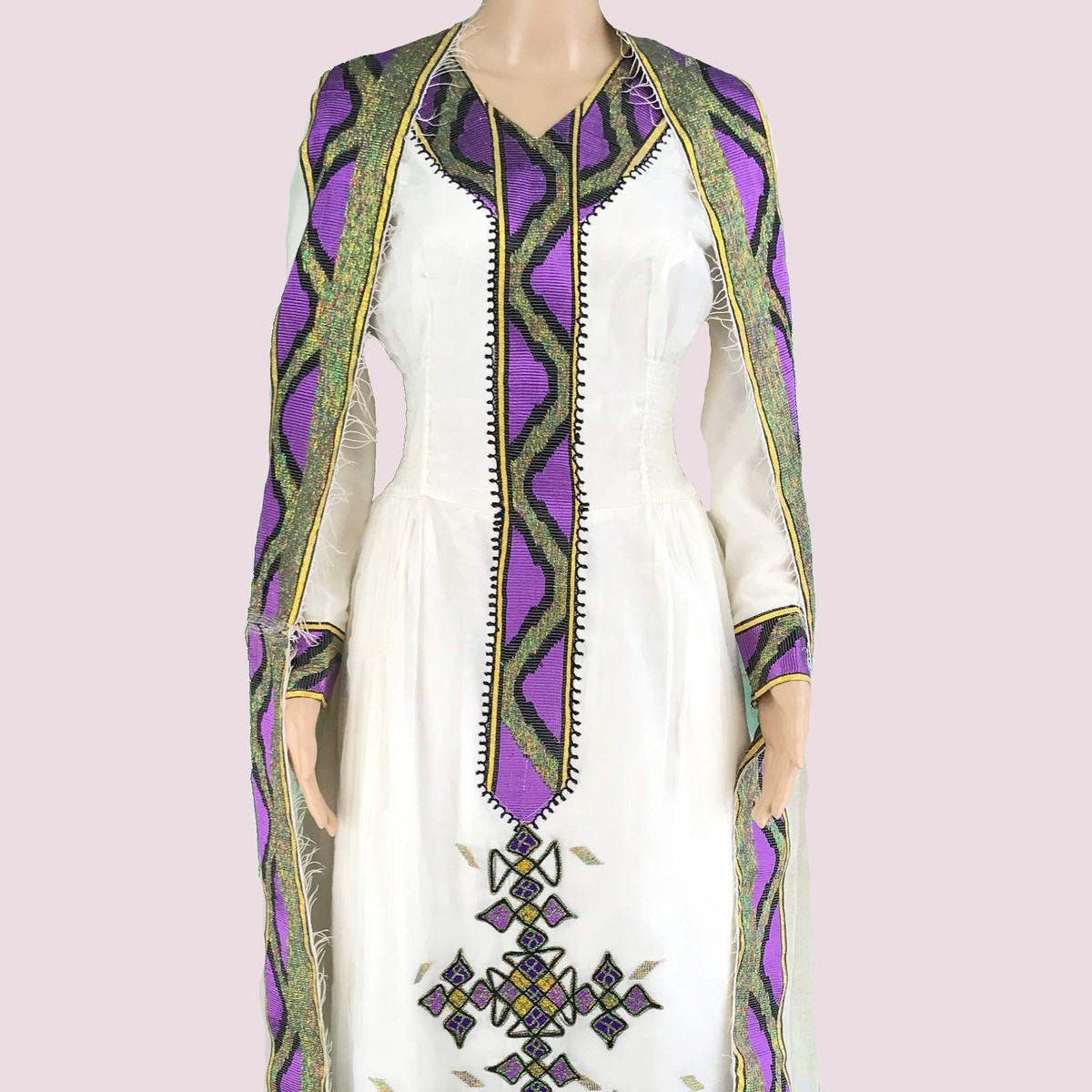 purple ethiopian dress Purple Chiffon Habesha Flowing Ethiopian Dress with Soft Silhouette for Weddings and Elegant Occasions