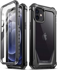 For iPhone 12 Mini Case Poetic with Built-in-Screen Protector Cover Black