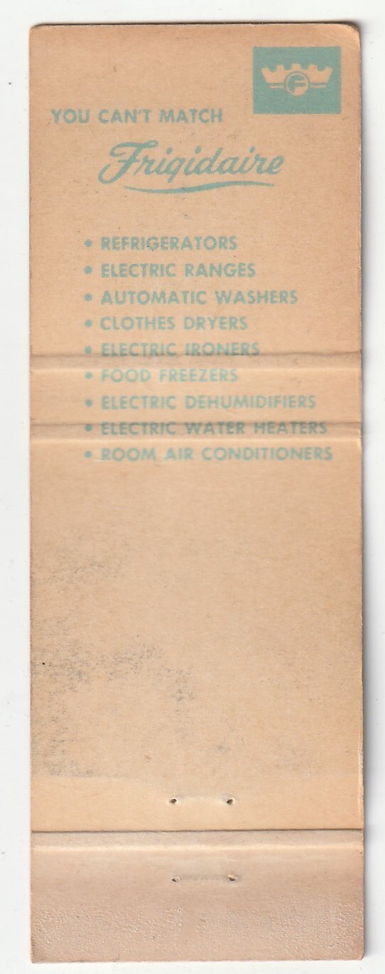 MATCHBOOK COVER POLLOCK REFRIGERATION ARLINGTON VIRGINIA - CYCLAMATIC FRIGIDAIRE