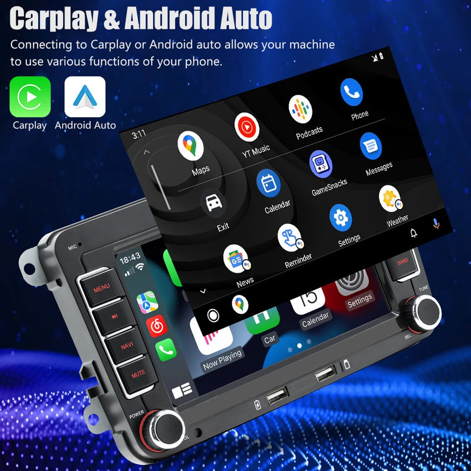 适用于 MK5 Polo Passat 捷达 7 英寸 Android Carplay 汽车 GPS 立体声收音机 1+32G 全新 — 第 4/4 张图片