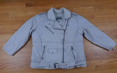 Rare Levi's White Jeans Faux Fur Insulated Full Zip Bomber Jacket With Belt XL