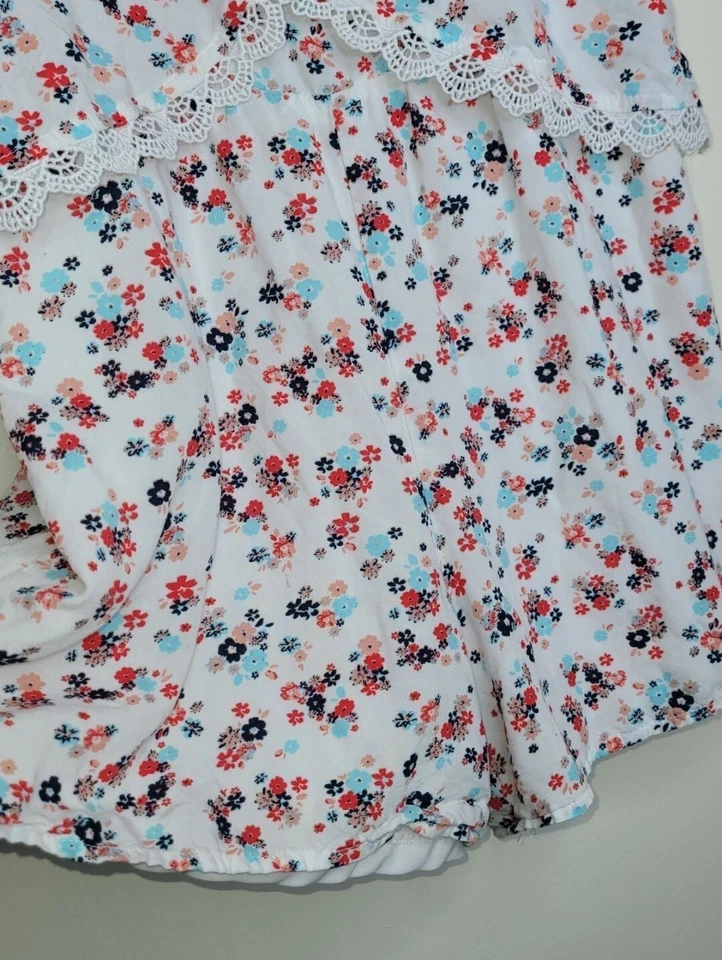 正义女孩花卉无袖连身裤蕾丝柔软流畅白色红色蓝色 10 — 第 4/4 张图片