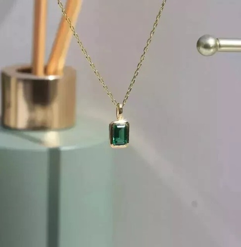 2Ct Emerald Cut Natural Green Emerald Solitaire Pendant 14K Yellow Gold Plated - 第 7/14 張圖片