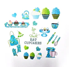 Baking cupcakes / Blue Cardstock  Pre colored images Scrapbooking or Card Making