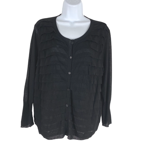 Cardigan Ouvert Eileen Fisher Noir En Mélange De Soie Côtelée - Taille S - Occasion Très Bon état