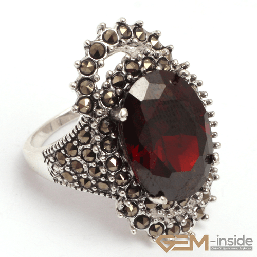 Natural Oval Gemstone Marquis Marcasite Beads Silver Jewelry Ring Size #6#8 Gift - Picture 54 of 55