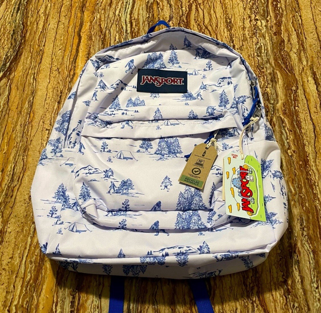 JanSport Backpack White/Blue Large Durable Travel Backpack