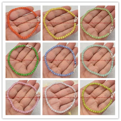 Natural 4mm Multicolor Opal Cat's Eye Round Gem Beads Bracelet 7.5'' Silver Clasp
