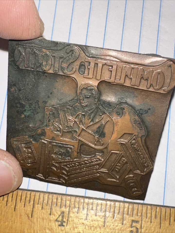 Printing Block Type Cut ( Man Sorting Groceries ) Complete Stock. Early Scene - Image 3 of 4