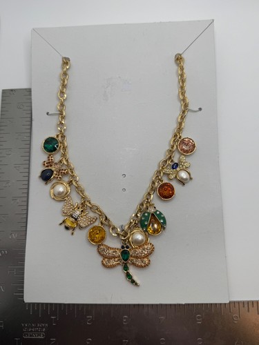 Talbots Insect Dragon Ladybug Bee Charm Gold Tone Necklace - Picture 11 of 14