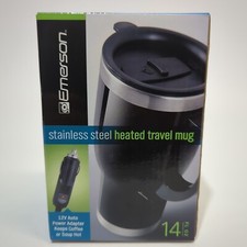 New Emerson Stainless Steel Heated 14 oz Travel Mug 12V Auto Power Adapter NIB