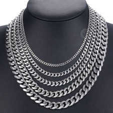 3/5/7/9/11MM Mens Chain Stainless Steel Silver Curb Cuban Necklace Choker 16-36"