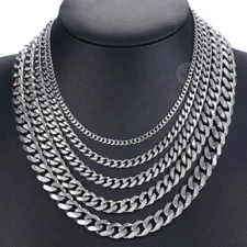 3/5/7/9/11MM Mens Chain Stainless Steel Silver Curb Cuban Necklace Choker 16-36"