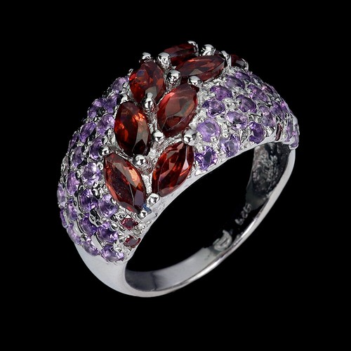 925 Sterlingsilber Ring Marquise Granat Peridot Natur Edelstein Schmuck Größe - Bild 2 von 13