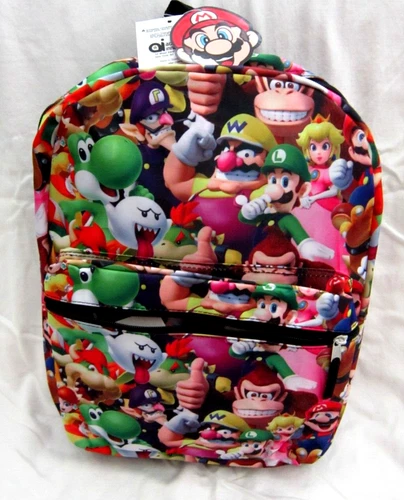 New Style 16" Super Mario Bros 3D Allover Characters Print Large Backpack-New!v2 - Picture 1 of 4