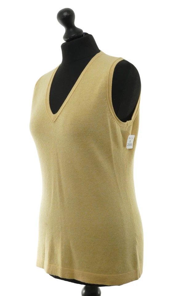 Marie Lund Damen Pullunder M gelb meliert V-Ausschnitt Feinstrick 100% Kaschmir - Bild 3 von 4