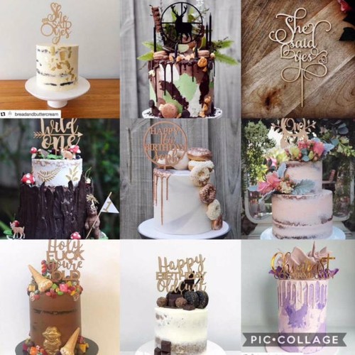 CLEARANCE 1 ONLY in Timber Mr & Mrs Cake Topper Wedding Cake Topper Circle Cake - Picture 8 of 10