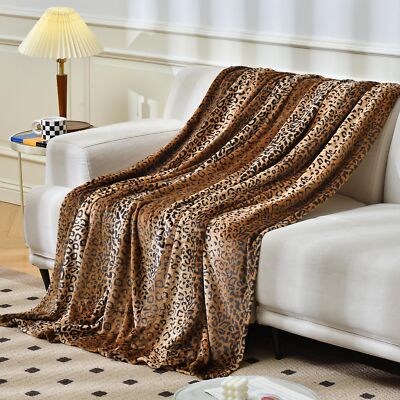 Fleece Blanket Gradient Leopard Print Throw Blanket -Fuzzy