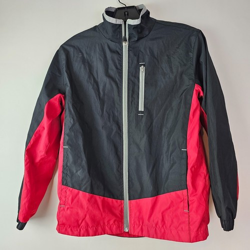 Boys Windbreaker Jacket Nylon Red Black Full Zip M 10 12 Activewear Zip Pockets