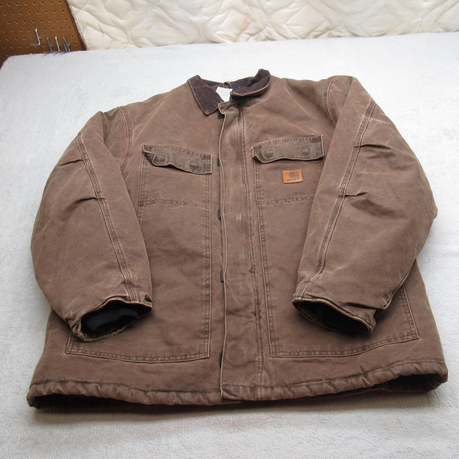 Carhartt Detroit Jacket Mens XL Brown Quilt Lined Distressed Vintage Canvas Workwear