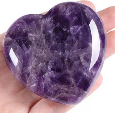 60mm Amethyst Heart Crystal Large Polished Reiki Healing Stone Gift for Women Me