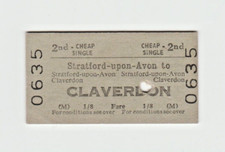 Railway Ticket British Rail Stratford Upon Avon to Claverdon 1965