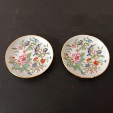 Pair Of Aynsley England Bone China Bird/Floral Gold Rimmed 3 1/2" Jewelry Dishes