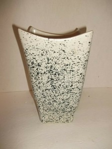 Vintage Stanford Sebring White Black Pottery Splatter Vase 1950s