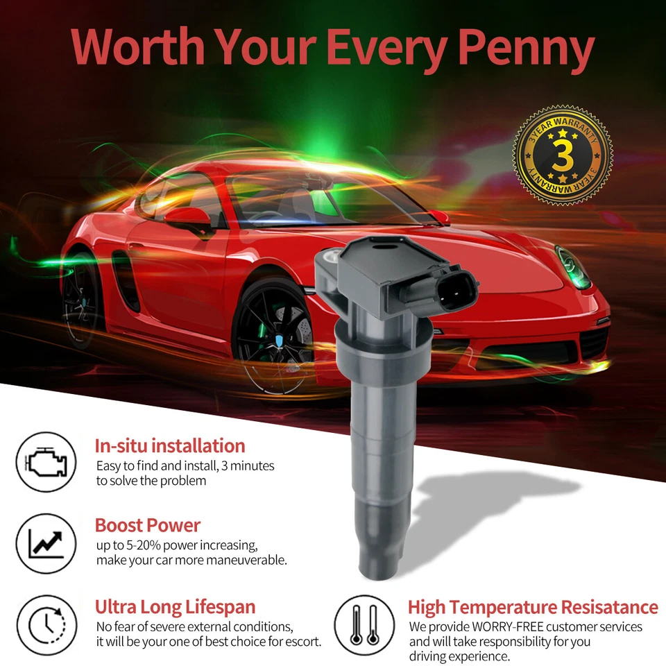 OEM 8 Ignition Coil Spark Plug for 2009-17 Hyundai & Kia Racing 4.6L 5.0L UF611 - Imagem 3 de 4