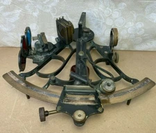 Heath & Co Brass Hezzanith Sextant 1928 in Mahogany Wood Case w/ Attachments 