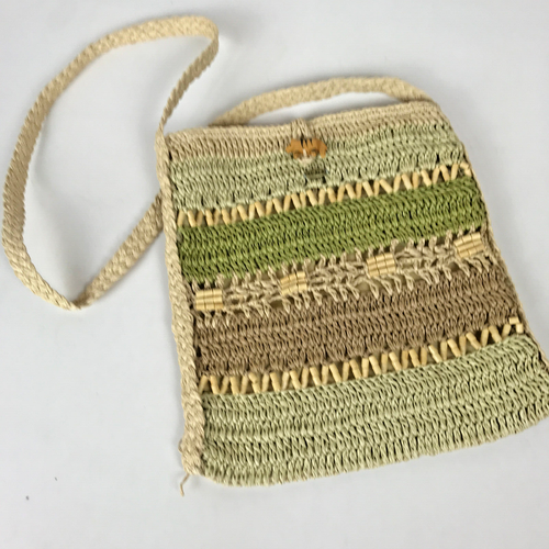 Scala Crochet Straw Beaded Crossbody Bag Purse Boho Tiger Button 10x11 Lined