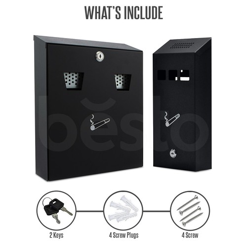 Ashtray Wall Mounted Outdoor Lockable Cigarette Metal Ash Bin Luminous Motif - Picture 2 of 7