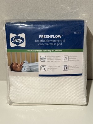Sealy Fresh Flow Breathable Waterproof Crib Mattress Pad for Baby, NEW in packag