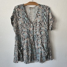 Show Me Your Mumu Womens XS Snake Print Top Dolman Babydoll MOP Button Front