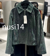 ZARA NUOVA GIACCA DONNA 100% PELLE SCAMOSCIATA VERDE KAKI XS-XL 3046/080/505