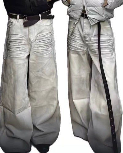 JCAESAR Distressed Wide Leg Denim Pants - Black - Size M
