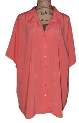 Essentials - Pink Polyester Pintuck Short Sleeve Button-Up Tunic - Women's 4X