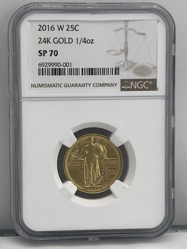 2016 Standing Liberty .25c Quarter 24k Gold 1/4 oz NGC SP70 Coin