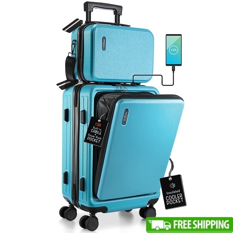 Expandable Spinner Suitcase Set W/ Cosmetic Case New