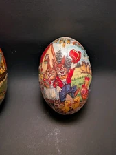 Vintage German Paper Mache Easter Egg Happy Bunnies