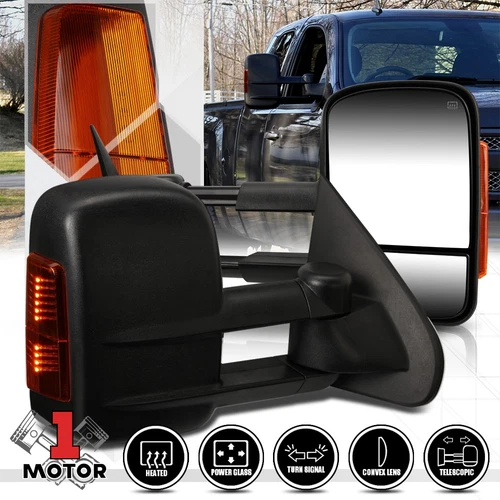 [Pair] Power+Heated Extendable LED Signal Towing Side Mirror for 14-20 Silverado